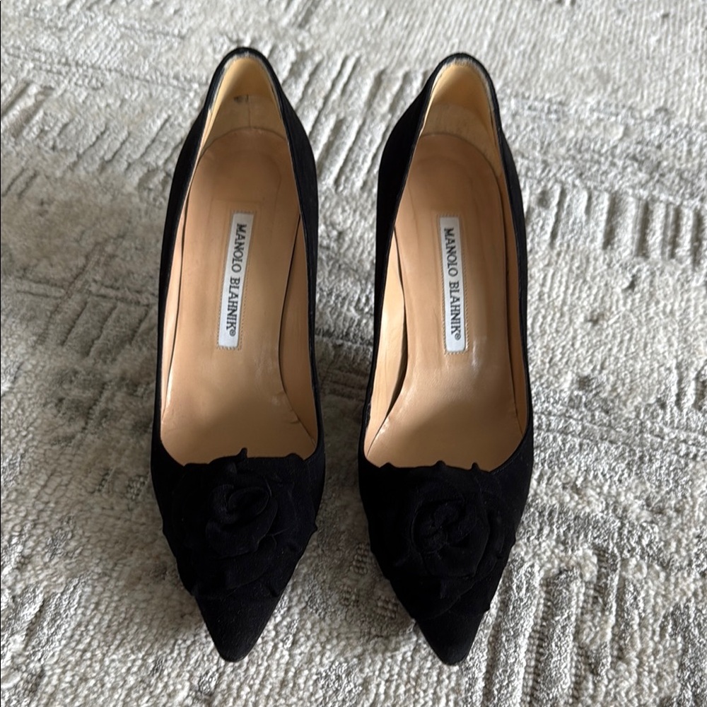 Manolo Blahnik Black Heels with Sophisticated Pointed-Toe Design